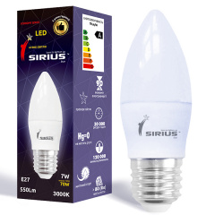Светодиодная лампа SIRIUS 1-LS-2205 C37 7W E27 3000K Свеча Сумы