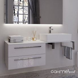 Консоль для раковины с тумбой и столешницей из акрилового камня Marsan Oscar 1200 левая белый глянцевый