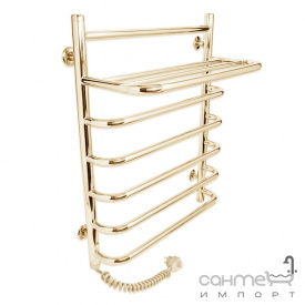Полотенцесушитель электрический Laris Стандарт с полкой П7 500х660 золото подключение слева