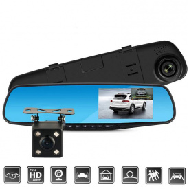 Автомобильное зеркало видеорегистратор с камерой заднего вида DVR L-708 PRO ORIGINAL (2 камеры) с разметкой