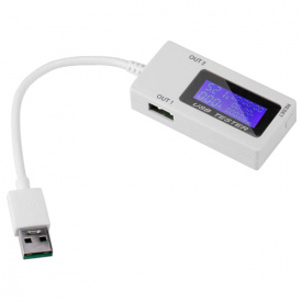 USB тестер тока, напряжения, мощности 4-30В 0-5А 2xUSB с таймером
