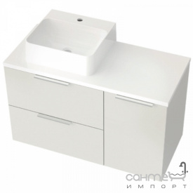 Подвесная тумба с раковиной на столешнице и корзиной для белья Mirater Mateo 100 матовая белая раковина Seed