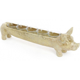 Декоративный подсвечник Поросенок на 5 свечей со стеклянными колбами 47.8 см Bona DP43338