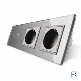 Сенсорний прохідний вимикач Livolo 2 каналу 2 розетки сірий скло (VL-C702S/C7C2EU-15)