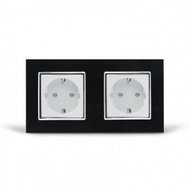Розетка двойная с заземлением Livolo черный белый хром стекло (VL-C7C2EU-12/11C)