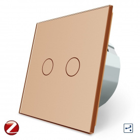 Сенсорный проходной Wi-Fi выключатель Livolo ZigBee 2 канала золото стекло (VL-C702SZ-13)