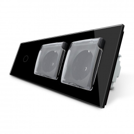 Сенсорный выключатель Двойная розетка с крышкой IP44 Livolo черный стекло (VL-C701/C7C2EUWF-12)