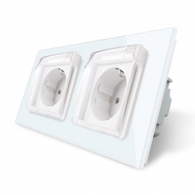 Розетка двойная с крышкой IP44 Livolo белый стекло (VL-C7C2EUWF-11)
