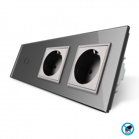 Безконтактний вимикач із двома розетками Livolo сірий скло (VL-C701/C7C2EU-PRO-15)