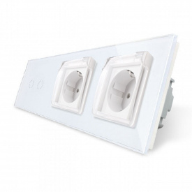 Сенсорный выключатель 2 канала Двойная розетка с крышкой IP44 Livolo белый стекло (VL-C702/C7C2EUWF-11)