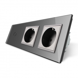 Сенсорний вимикач із двома розетками Livolo сірий скло (VL-C701/C7C2EU-15)
