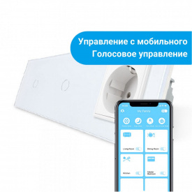 Сенсорний Wi-Fi вимикач Livolo ZigBee 2 каналу (1-1) з розеткою білий скло (VL-C701Z/C701Z/C7C1EU-11)
