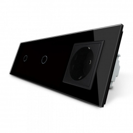 Сенсорний вимикач Livolo 2 каналу (1-1) із розеткою чорний скло (VL-C701/C701/C7C1EU-12)
