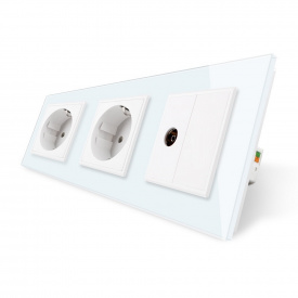 Розетка тримісна комбінована Силова ТВ Livolo білий скло (VL-C7C2EU1VK0-11)