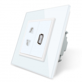 Розетка универсальная и розетка USB Livolo белый стекло (VL-C7C1AUSB-11)