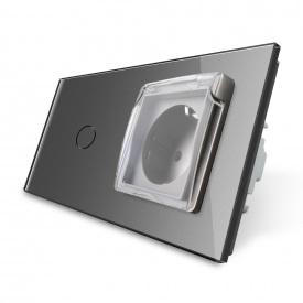 Сенсорный выключатель Розетка с крышкой IP44 Livolo серый стекло (VL-C701/C7C1EUWF-15)