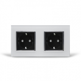 Розетка двойная с заземлением Livolo белый черный хром стекло (VL-C7C2EU-11/12C)