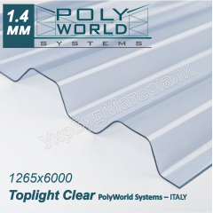 Профільований монолітний полікарбонат TM TOPLIGHT 1265x6000x1.4 mm прозорий Італія Київ