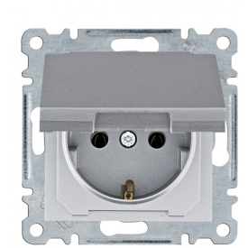 Розетка Hager WL1152 Lumina 16А/230В с з/к с крышкой (серебристая)