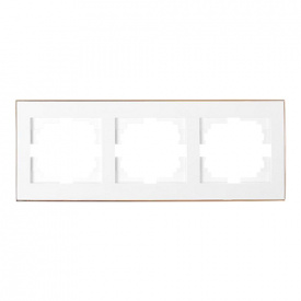 Рамка 3-ная горизонтальная белая с боковой вставкой золото RAIN Lezard 703-0226-148