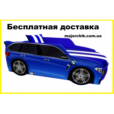 Комплект мебели кровать машина БМВ синяя с матрасом и шкаф-купе