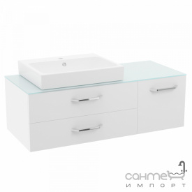 Подвесная тумба с раковиной на столешнице Volle Leon 1911.311207 белая столешница белое стекло