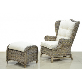 Плетеные мягкое кресло с пуфом Cruzo Винг из ротанга серое