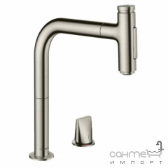 Змішувач для кухні на 2 отвори з витяжним виливом Hansgrohe Metris Select M71 73818800 нержавіюча сталь Фастів