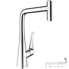 Смеситель для кухни с кнопкой управления и выдвижной лейкой Hansgrohe Metris Select 14884800 нержавеющая сталь Київ