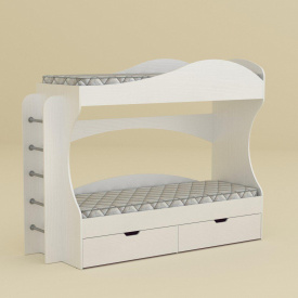 Двухъярусная детская кровать Бриз Компанит 190х70 см с двумя ящиками из лдсп альба-белый
