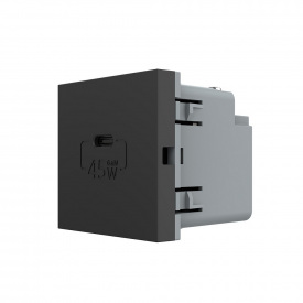Механізм розетка USB type C з блоком живлення 45W чорний Livolo (VL-FCUC-2BP)