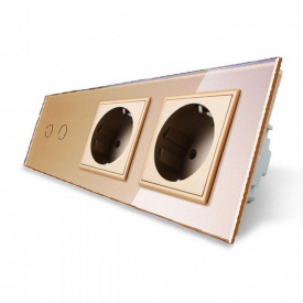 Сенсорний ZigBee вимикач 2 сенсора 2 розетки золото скло Livolo (VL-C702Z/C7C2EU-13)