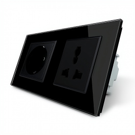 Розетка двомісна силова та універсальна чорне скло Livolo (VL-C7C1EUC1C-12)