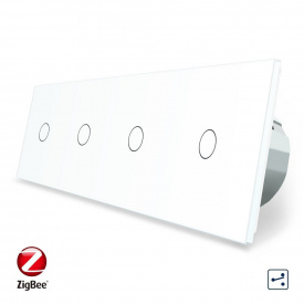 Розумний сенсорний прохідний вимикач 4 сенсори (1-1-1-1) білий скло Livolo (VL-C704SZ-11)