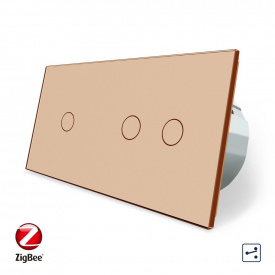 Розумний сенсорний прохідний вимикач 3 сенсори (1-2) золоте скло Livolo (VL-C701SZ/C702SZ-13)