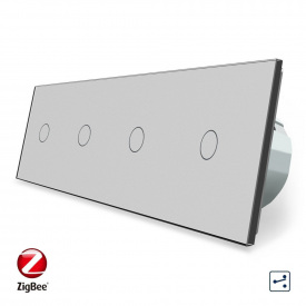 Розумний сенсорний прохідний вимикач 4 сенсори (1-1-1-1) сірий скло Livolo (VL-C704SZ-15)