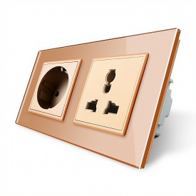 Розетка двомісна силова та універсальна золоте скло Livolo (VL-C7C1EUC1C-13)