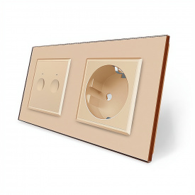 Сенсорний вимикач Sense 2 сенсора 1 розетка золотий скло Livolo (VL-C7FC2/FCTC16A-4AP)