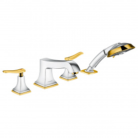 HANSGROHE METROPOL Classic смеситель на край ванны, на 4 отверстия, с рычажными рукоятками, хром/золото