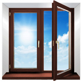 Металопластикове вікно в ламінації кольорове махагон 1300х1400 мм