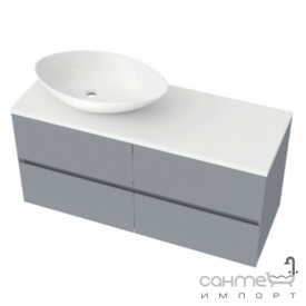 Подвесная тумба с раковиной на столешнице Mirater Freya 120 серая матовая, раковина Lex R