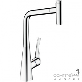 Смеситель для кухни с кнопкой управления и выдвижной лейкой Hansgrohe Metris Select 14884000 хром