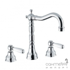 Смеситель для раковины на 3 отверстия Bugnatese Revival Uni 412U BR ceramic бронза, ручки белая керамика