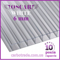 Стільниковий полікарбонат 2100Х6000Х6 mm OSCAR White прозорий Сербія Рівне