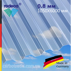 Профільований полікарбонат RODECA 1050Х6000Х0.8 мм прозорий Німеччина