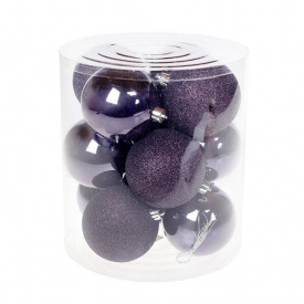 Набор пластиковых новогодних шаров Flora 12 шт D-8 см Фиолетовый (12082)