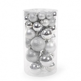 Набор пластиковых новогодних шаров Flora Микс 6/5/4/3 см 40 шт Серебристый (11660)