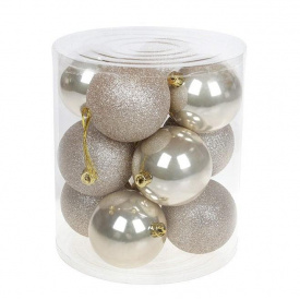Набор пластиковых новогодних шаров Flora 12 шт D-8 см Шампань (12061)