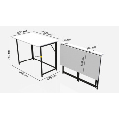 Стол раскладной Морис Ferrum-decor 750x1000x600 Черный металл ДСП Белый 16 мм (MORI001) Стрий