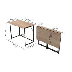 Стол раскладной Морис Ferrum-decor 750x1000x600 Черный металл ДСП Дуб Сонома 16 мм (MORI004) Тернопіль